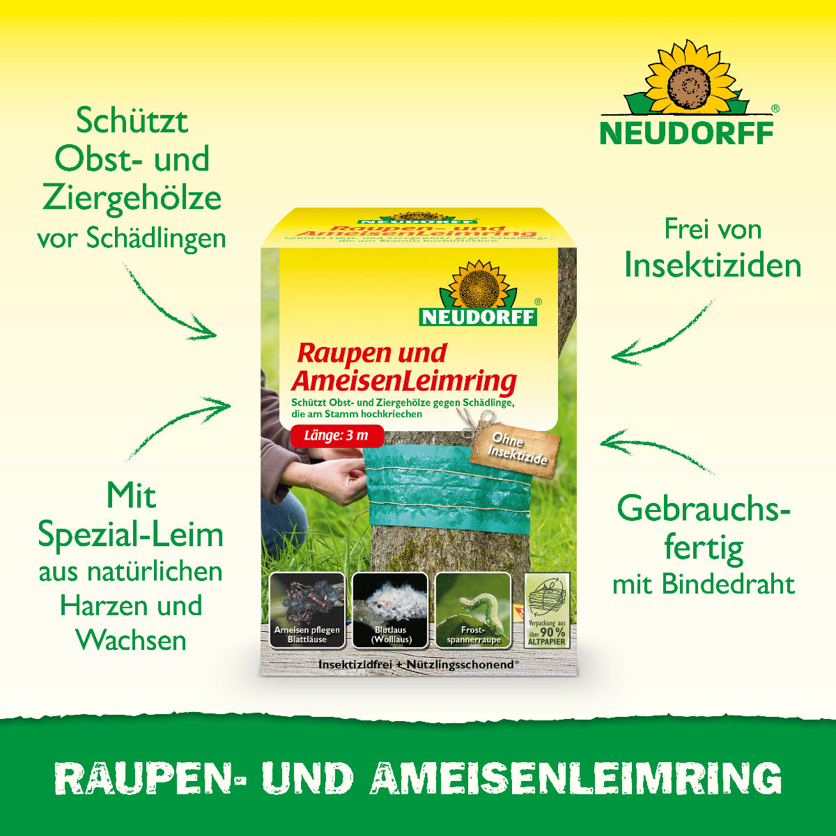 Du suchst einen effektiven Schutz deiner Obstbäume vor Schädlingen wie Ameisen, Raupen oder Frostspannern? Dann ist der Raupen- und AmeisenLeimring von Neudorff die wirksame Lösung für deinen Garten!
