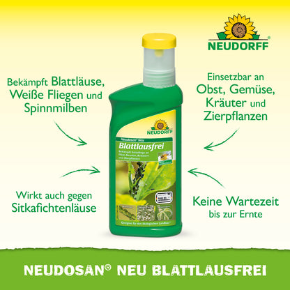 Neudosan Neu Blattlausfrei von Neudorff ist ein effektives Mittel gegen Blattläuse, weiße Fliegen und Spinnmilben an Pflanzen, Kräutern und Gemüse