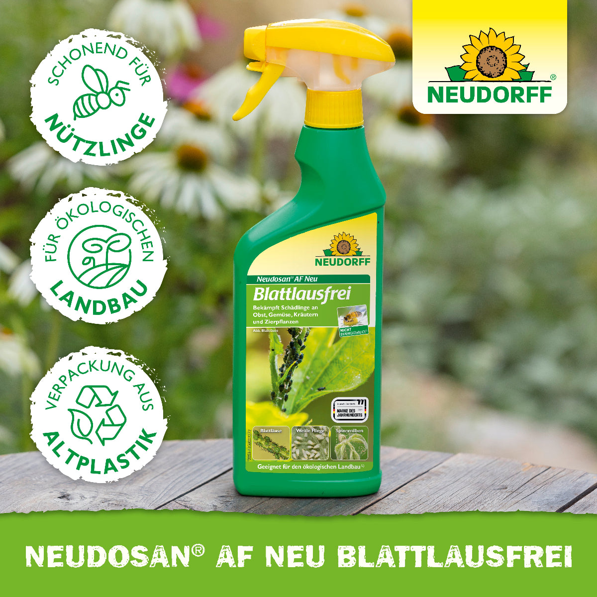Neudosan AF Neu Blattlausfrei von Neudorff ist ein effektives Mittel gegen Blattläuse, Weiße Fliege und Spinnmilben und zudem schonend für Nützlinge