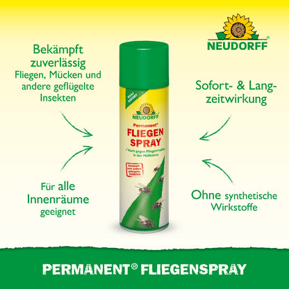 Neudorff Permanent Fliegenspray mit den vier wichtigsten Produktvorteilen 