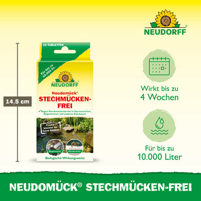 Neudomück StechmückenFrei von Neudorff wirkt laut Packungsabbildung bis zu 4 Wochen