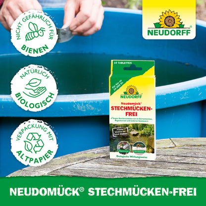 Neudomück StechmückenFrei von Neudorff ist laut Packungsabbildung nicht gefährlich für Bienen und natürlich biologisch