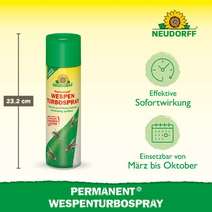 Mit dem Permanent WespenTurbospray von Neudorff bekämpft man Wespen und Wespennester mit effektiver Sofortwirkung von März bis Oktober