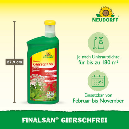 Finalsan GierschFrei von Neudorff reicht laut Aussage auf diesem Bild je nach Unkrautdichte für bis zu 180 Quadratmeter