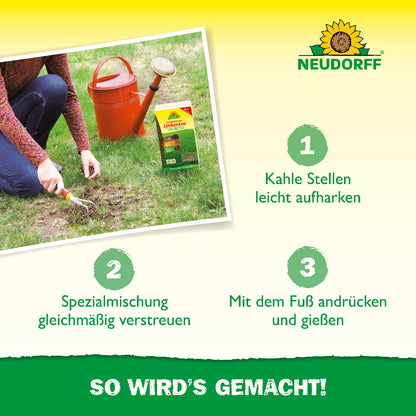 Rasenreparatur Lückenlos von Neudorff bei kahlen Stellen im Rasen einsetzen!