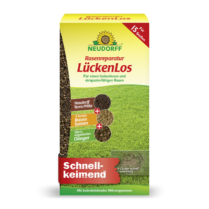 Rasenreparatur Lückenlos von Neudorff für einen lückenlosen und strapazierfähigen Rasen