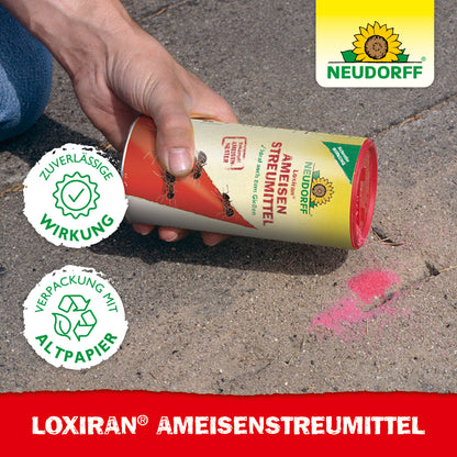Loxiran Ameisen­Streumittel läßt sich streuen, aber auch gießen - zur effektiven Vertreibung von Ameisen