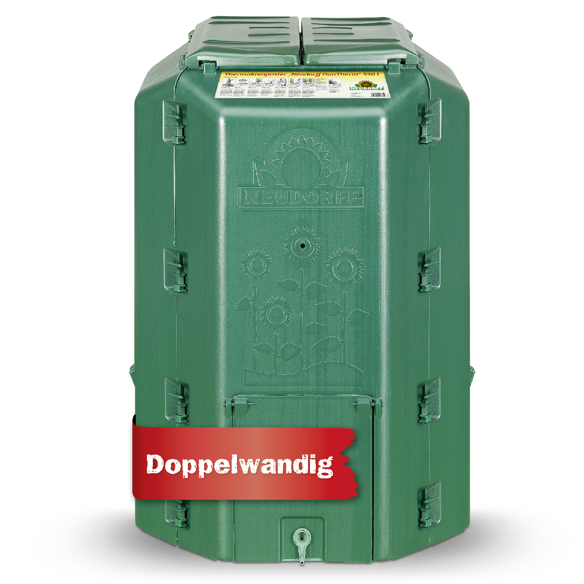 Du willst deine Garten- und Küchenabfälle kompostieren? Dann ist der doppelwandige, stabile und wetterbeständige Thermokomposter von Neudorff für bis zu 350 Liter eine gute Wahl