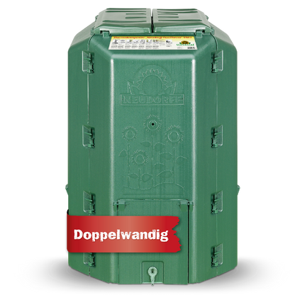 Du willst deine Garten- und Küchenabfälle kompostieren? Dann ist der doppelwandige, stabile und wetterbeständige Thermokomposter von Neudorff für bis zu 350 Liter eine gute Wahl