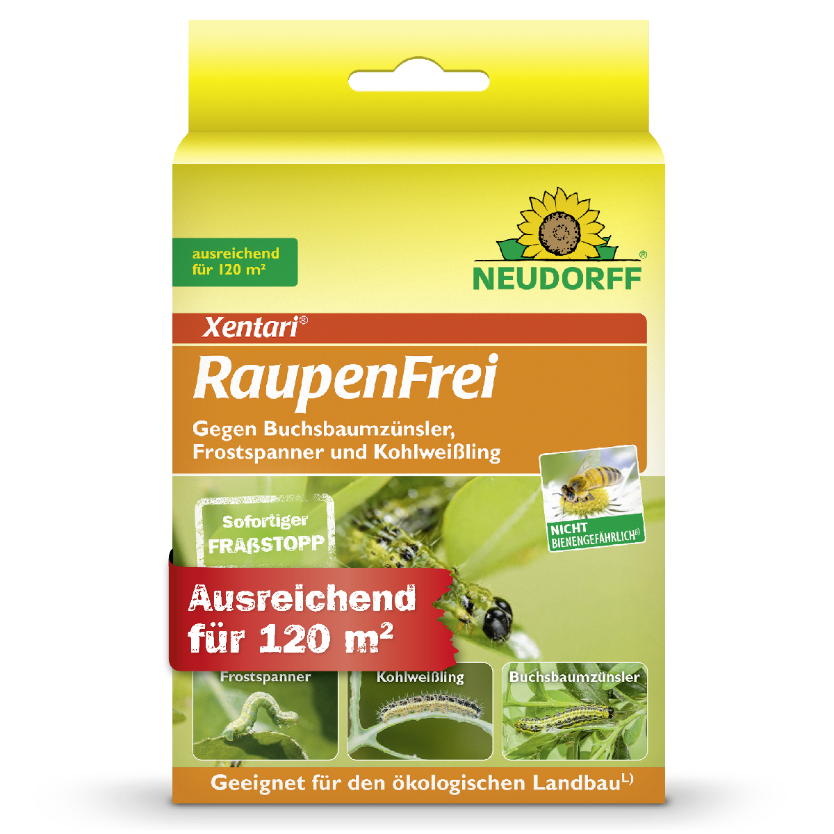 Deine Buchsbäume sind voller Gespinste und kleiner Raupen? Xentari Raupenfrei von Neudorff bekämpft Buchsbaumzünsler, Frostspanner und Kohlweißling an Buchsbäumen, Kohlgemüse und Kernobst effektiv und schont Nützlinge wie Bienen