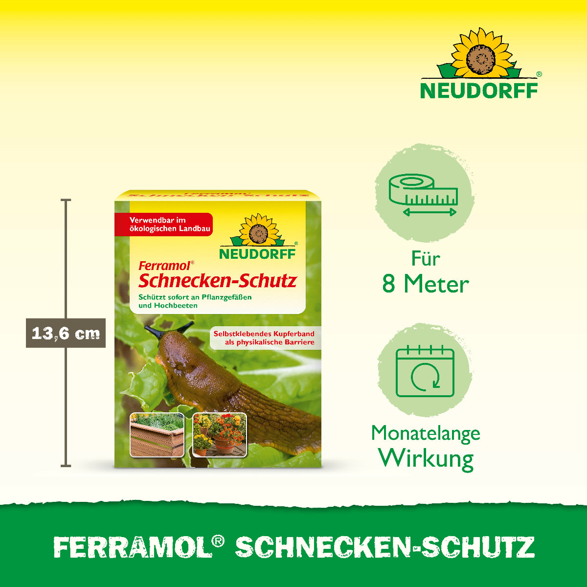 Ferramol Schnecken-Schutz bietet mit einem selbstklebenden Kupferband für bis zu 8 Meter einen langanhaltenden Schutz vor Schnecken im Hochbeet und  in Pflanzgefäßen