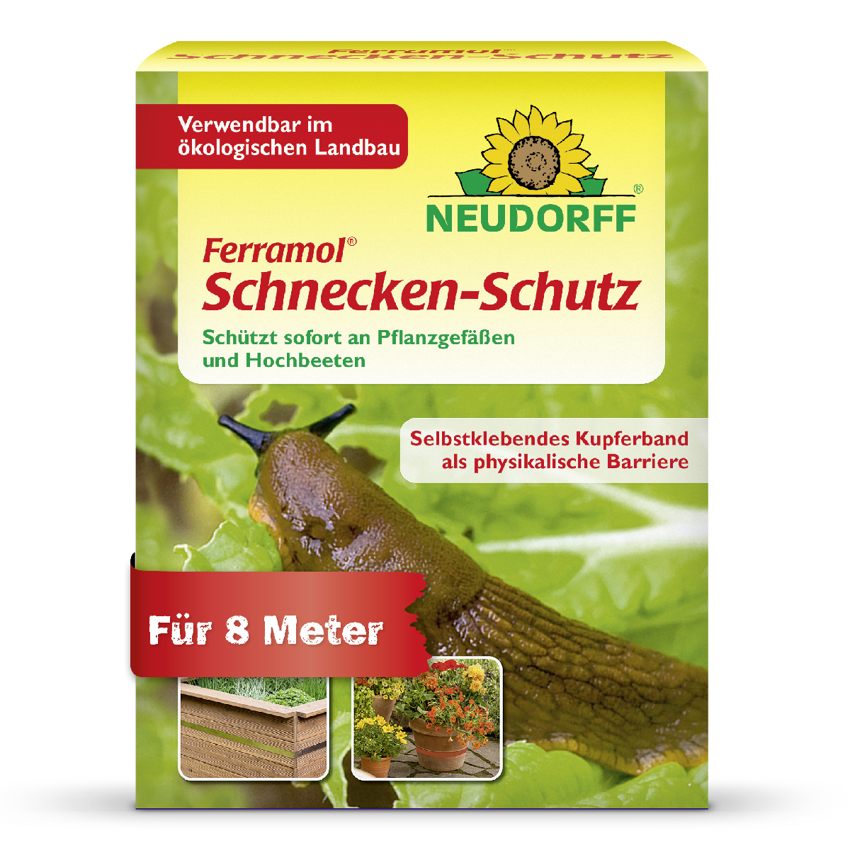 Neudorff Ferramol Schnecken-Schutz schützt Pflanzgefäße und Hochbeete sofort vor Schnecken und ist für den Einsatz im ökologischen Landbau geeignet