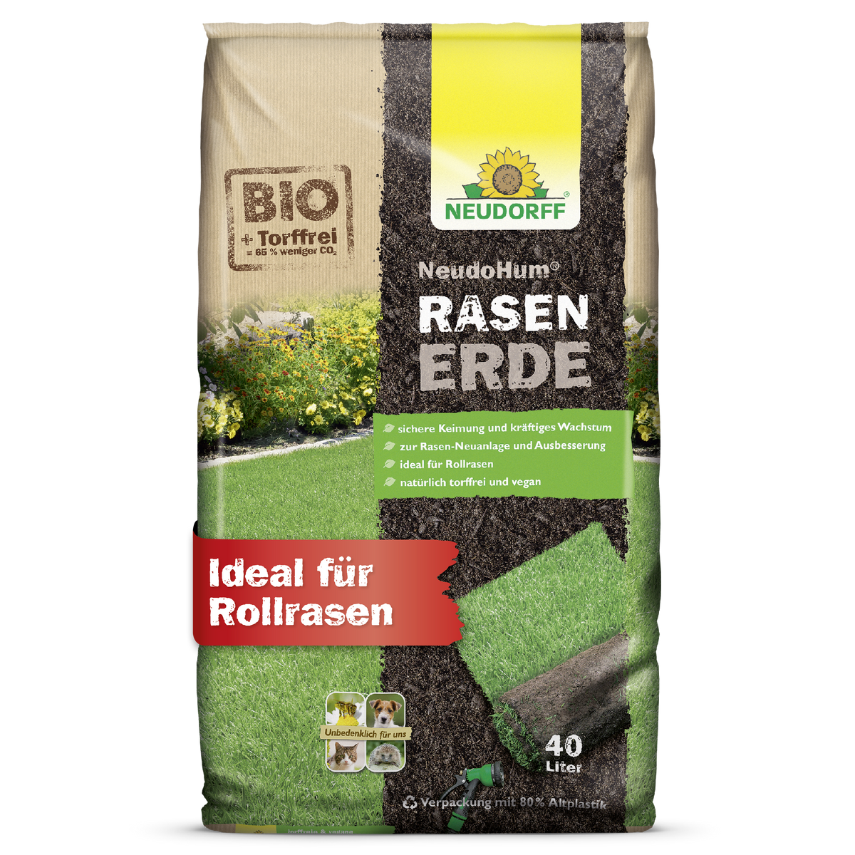 NeudoHum Rasenerde für eine sichere Keimung und ein kräftiges Rasenwachstum für einen sattgrünen Traumrasen
