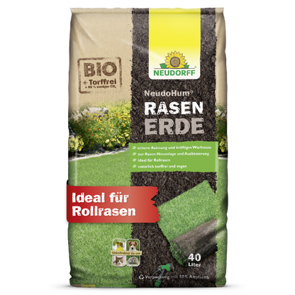 NeudoHum Rasenerde für eine sichere Keimung und ein kräftiges Rasenwachstum für einen sattgrünen Traumrasen