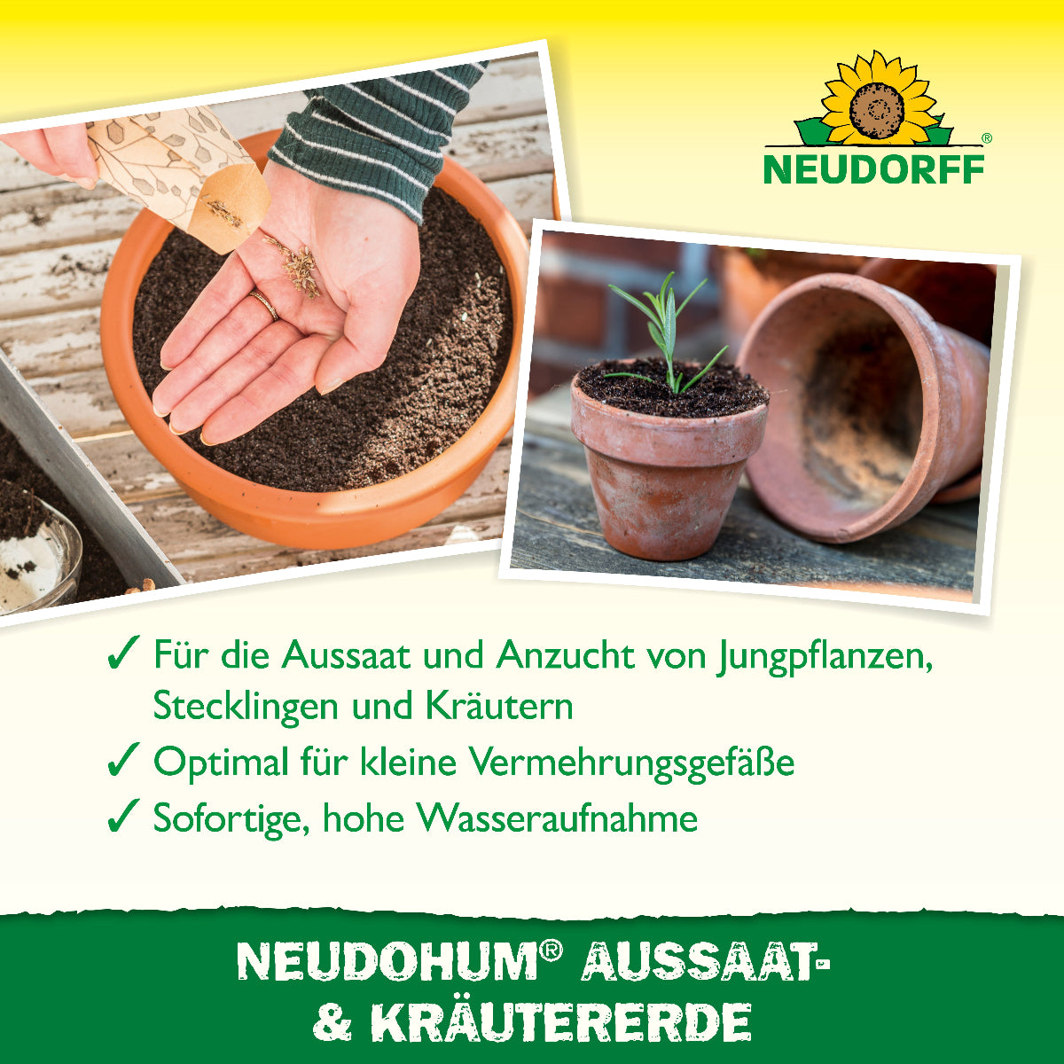 NEUDOHUM Aussaat- und Kräutererde für die Aussaat und Anzucht von Jungpflanzen, Stecklingen und Kräutern