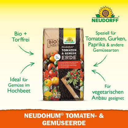 NEUDOHUM Tomaten- und Gemüseerde für ideale Wachstumsbedingungen im Hochbeet und Garten