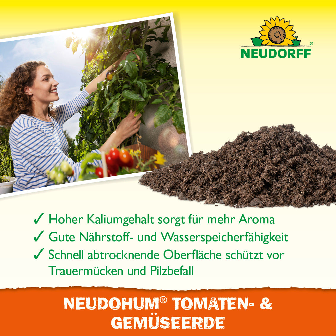 NEUDOHUM Tomaten- und Gemüseerde sorgt dank hohem Kaliumgehalt für mehr Aroma