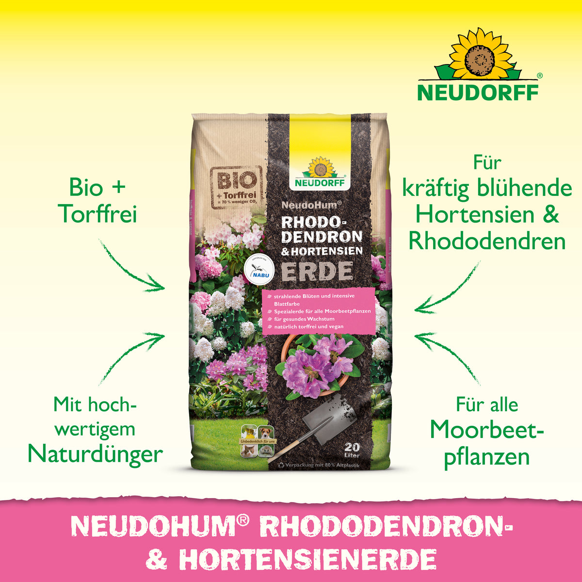 NEUDOHUM Rhododendron & Hortensienerde für kräftig blühende Hortensien und Rhododendren