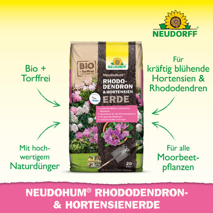 NEUDOHUM Rhododendron & Hortensienerde für kräftig blühende Hortensien und Rhododendren