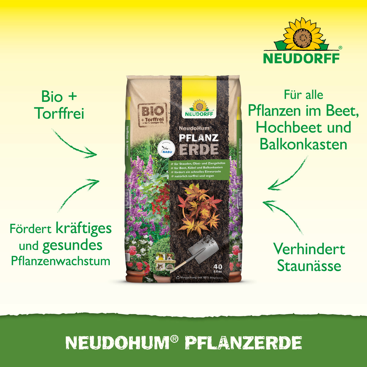 Neudo­Hum Pflanz­Erde fördert ein kräftiges und gesundes Pflanzenwachstum