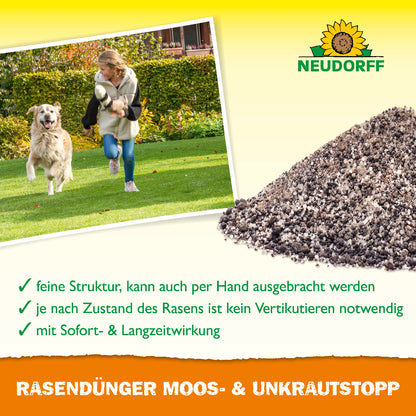 Neudorff Rasendünger Moos- und Unkrautstoff für einen dichten, kräftig grünen Rasen mit Langzeitwirkung