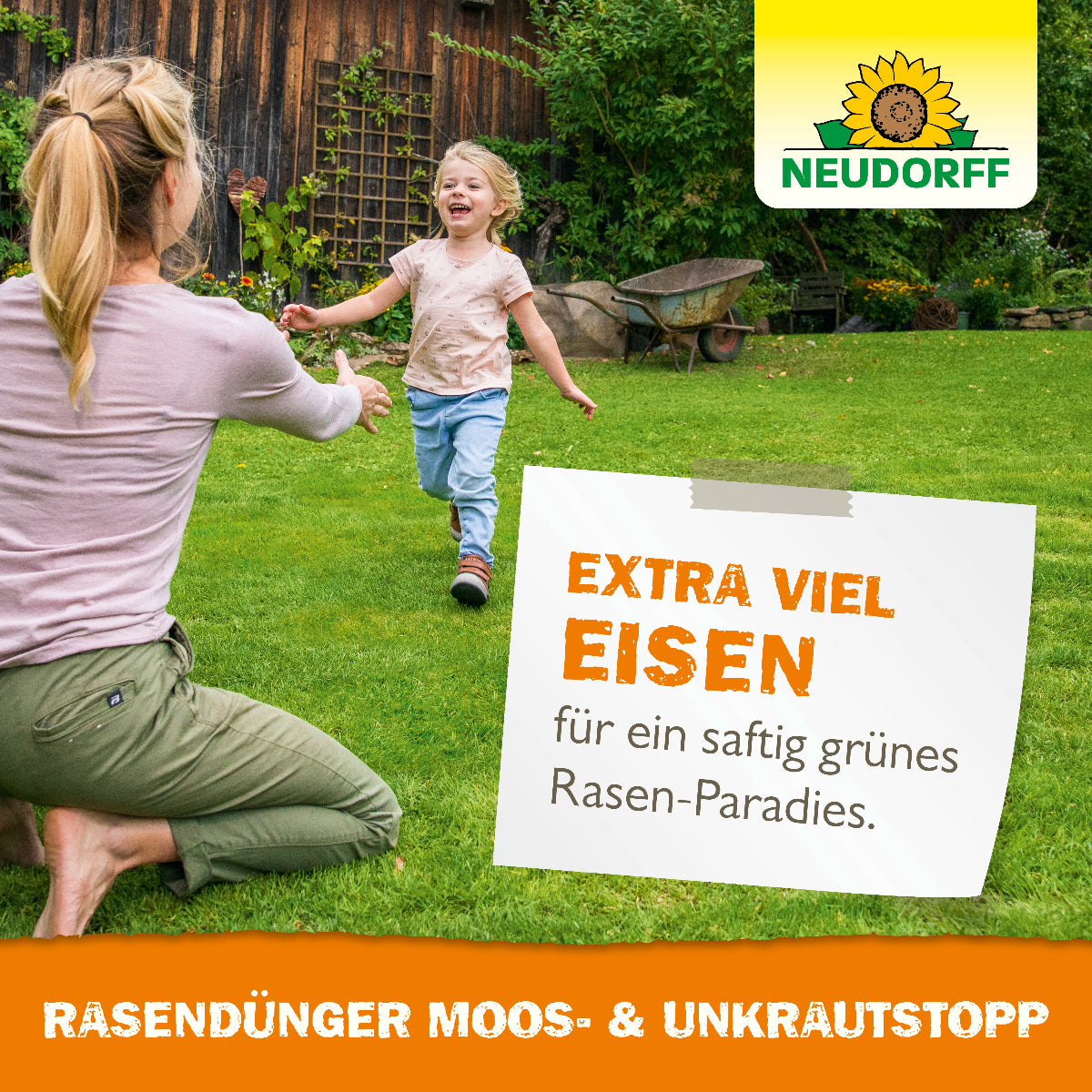 Neudorff Rasendünger Moos- und Unkrautstoff mit extra viel Eisen für ein saftig grünes Rasenparadies