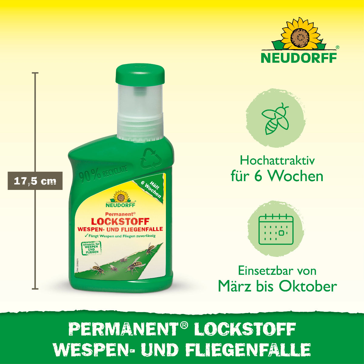 Permanent Lockstoff Wespen- und Fliegenfalle von Neudorff ist hochattraktiv für 6 Wochen und einsetzbar von März bis Oktober