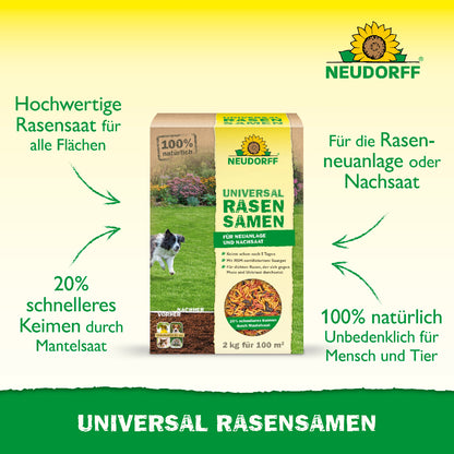 Übersicht mit wichtigen UPS zum Produkt Neudorff Universal Rasensamen 