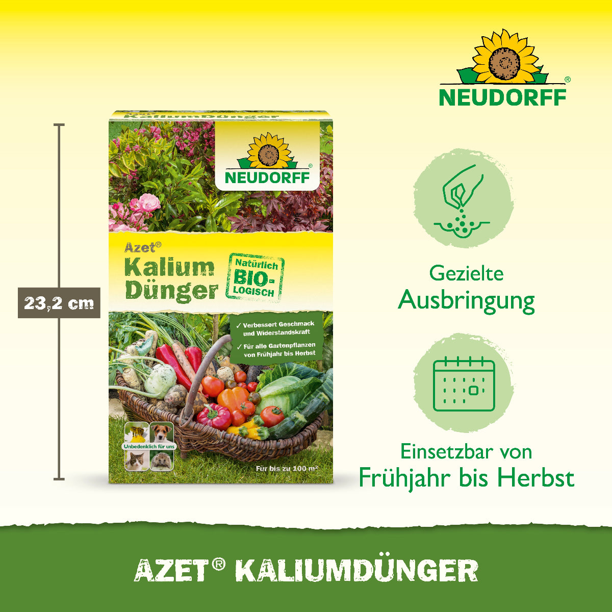 Natürlich biologisch: Der Azet Kaliumdünger von Neudorff verbessert sowohl Geschmack als auch Lagerfähigkeit der Ernte und sorgt für mehr Widerstandsfähigkeit gegen Hitze und Frost