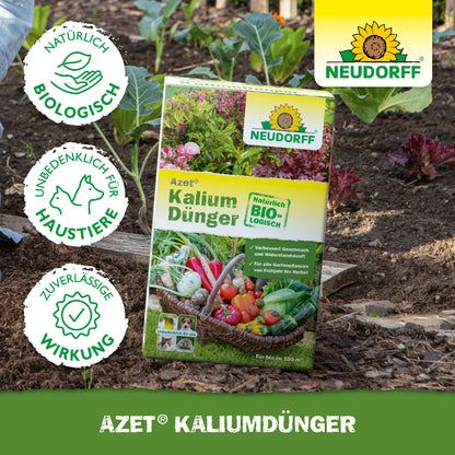 Dein Gemüse schmeckt wenig aromatisch und wächst schlecht? Mit dem natürlich biologischen Azet KaliumDünger stärkst du die Widerstandsfähigkeit deiner Pflanzen gegen Frost und Hitze und sorgst für ein Plus an Aroma
