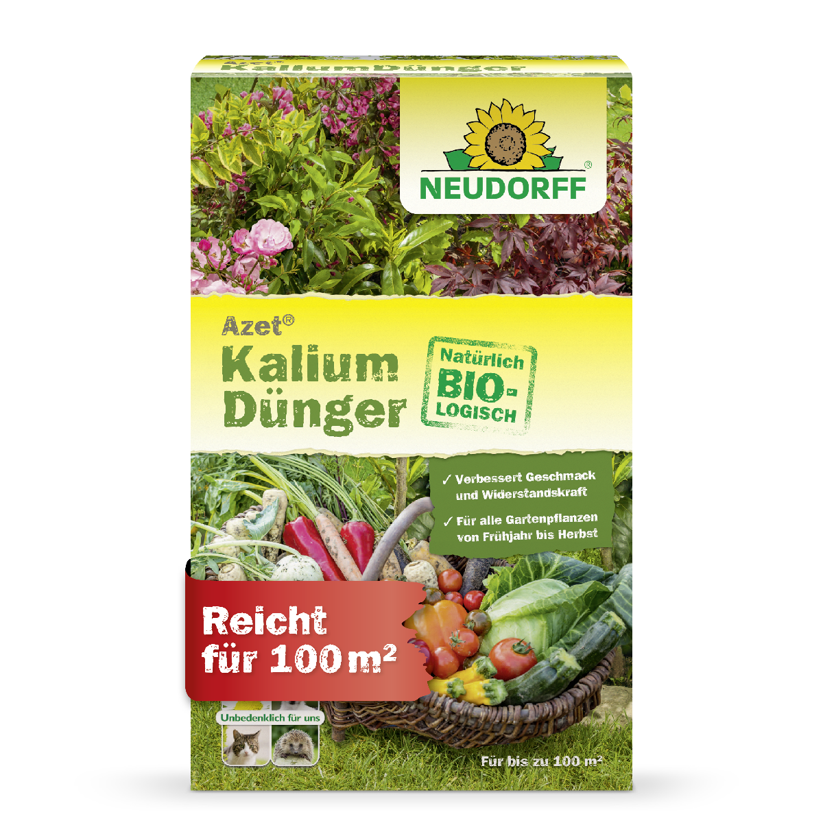 Du wünscht dir knackiges, aromatisches Gemüse und gesunde Pflanzen? Der natürlich vegane Azet Kaliumdünger von Neudorff verbessert sowohl Geschmack als auch Lagerfähigkeit der Ernte