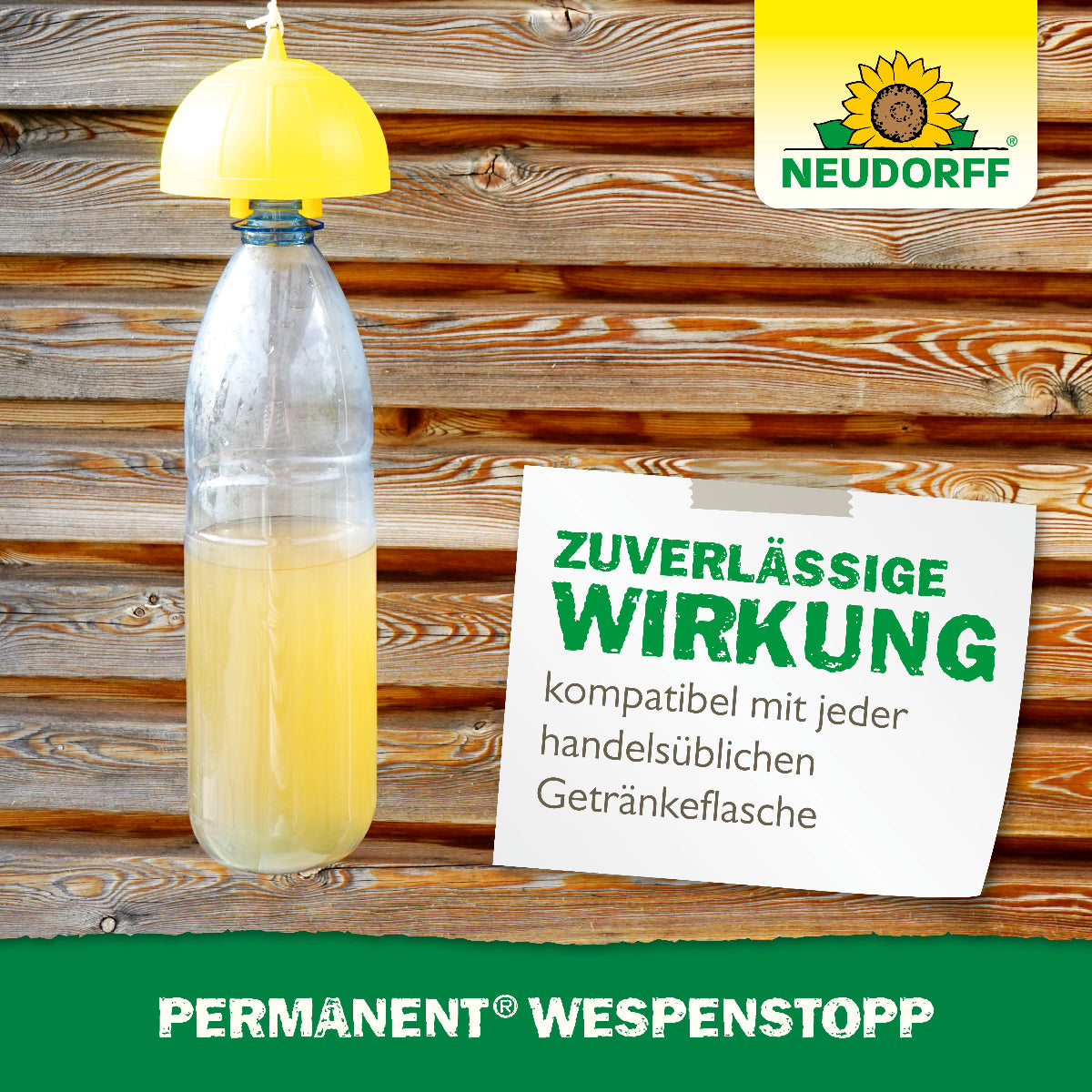 Anwendungsbeispiel des Kappenaufsatzes auf einer Flasche, da dieser kompatibel mit jeder handelsüblichen Getränkeflasche ist und zuverlässig wirkt