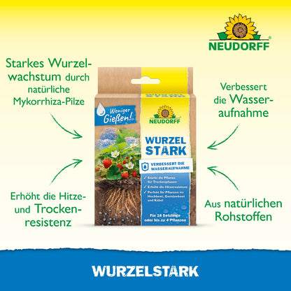 Wurzelstark von Neudorff für ein starkes Wurzelwachstum durch natürliche Mykorrhiza-Pilze und eine Erhöhung der Trockenresistenz von Pflanzen