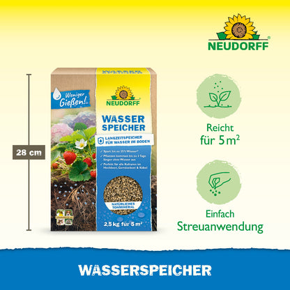 Der Wasserspeicher von Neudorff reicht für 5 qm und wird mit einer einfachen Streuanwendung ausgebracht