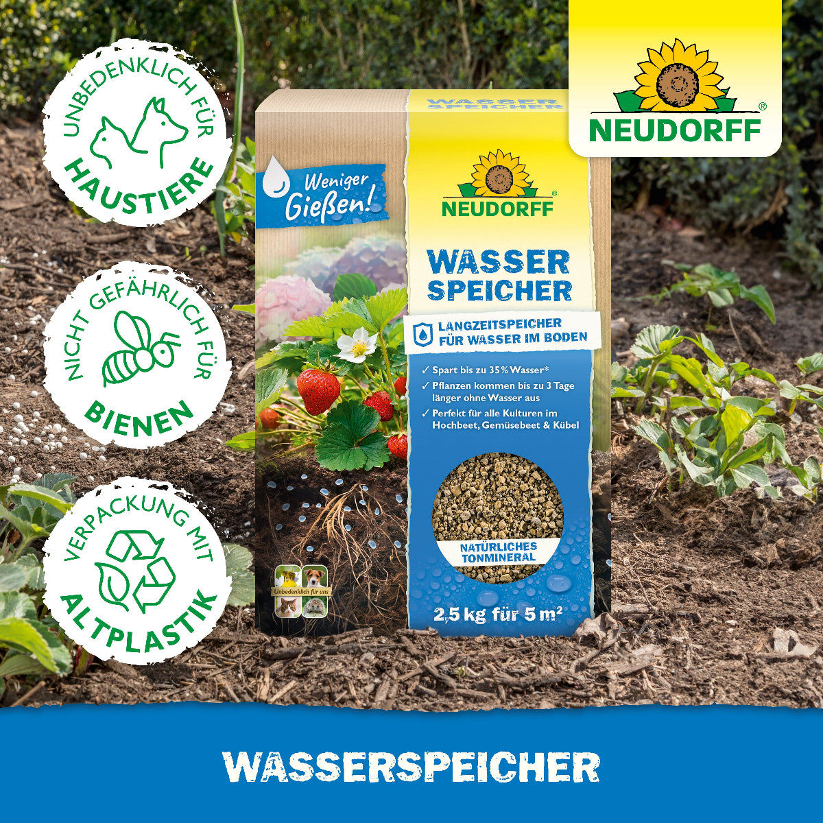 Wasserspeicher von Neudorff ist unbedenklich für Haustiere und nicht gefährlich für Bienen