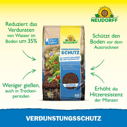 Neudorff Verdunstungsschutz reduziert das Verdunsten von Wasser im Boden um 35%