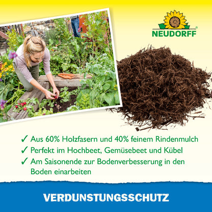 Neudorff Verdunstungsschutz aus 60% Holzfasern und 40% feinem Rindenmulch