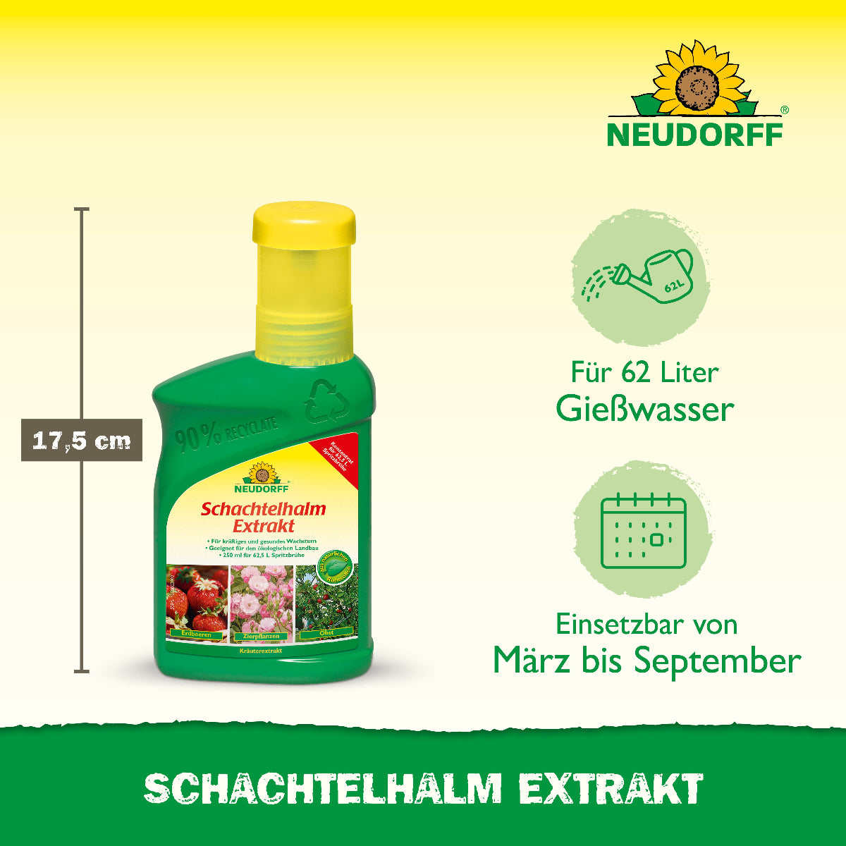 Neudorff Schachtelhalm Extrakt ist ein natürlicher Dünger mit einem hohen Gehalt an Kieselsäure, der ein kräftiges, gesundes Wachstum deiner Pflanzen fördert und deren Widerstandskraft erhöht