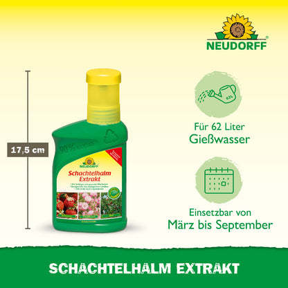 Neudorff Schachtelhalm Extrakt ist ein natürlicher Dünger mit einem hohen Gehalt an Kieselsäure, der ein kräftiges, gesundes Wachstum deiner Pflanzen fördert und deren Widerstandskraft erhöht