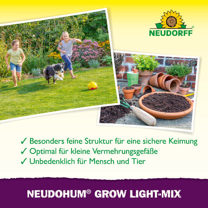 Bild von Kindern, die im Garten mit einem Hund spielen und darunter 3 Punkte zum Produkt, welches unter anderem unbedenklich für Mensch und Tier ist 