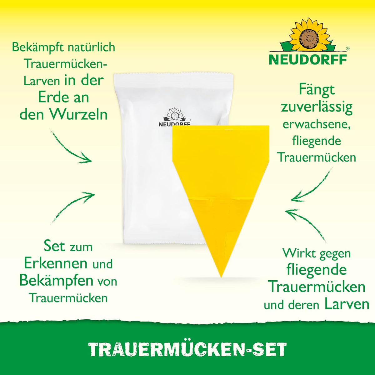 Neudorff Trauermücken-Set mit Gelbtafel und Nützlingen zur Bekämpfung von Trauermücken und deren Larven in Zimmerpflanzen