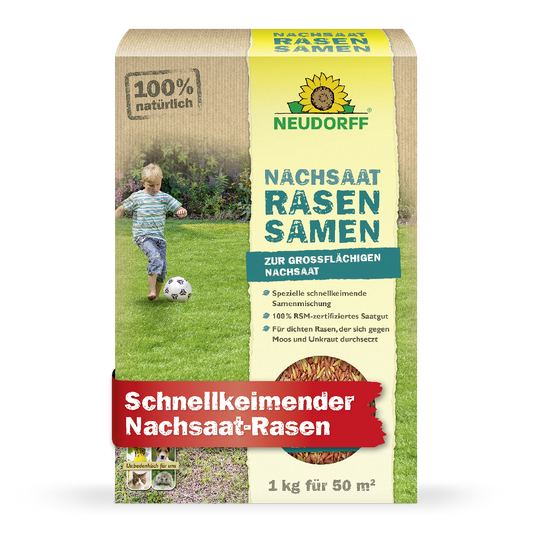 Neudorff Rsaensamen zur großflächigen Nachsaat von Rasen mit schnellkeimendem Nachsaat-Rasen für bis zu 50 Quadratmeter Rasen