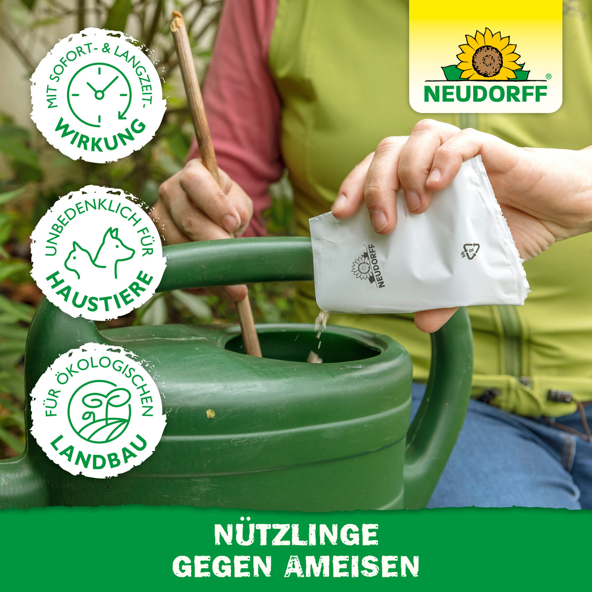 Gegen Ameisen im Rasen, auf der Terrasse und im Garten helfen Nematoden bzw. Nützlinge gegen Ameisen von Neudorff, die natürlichen Feinde der Ameise