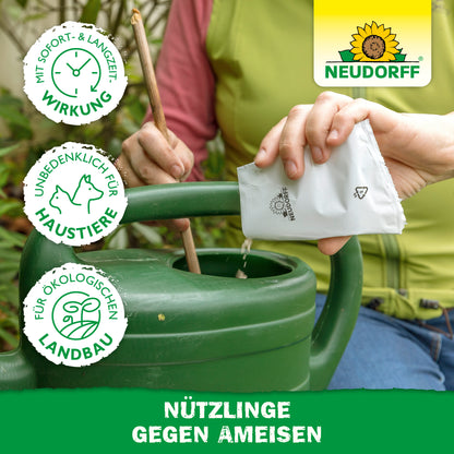 Gegen Ameisen im Rasen, auf der Terrasse und im Garten helfen Nematoden bzw. Nützlinge gegen Ameisen von Neudorff, die natürlichen Feinde der Ameise