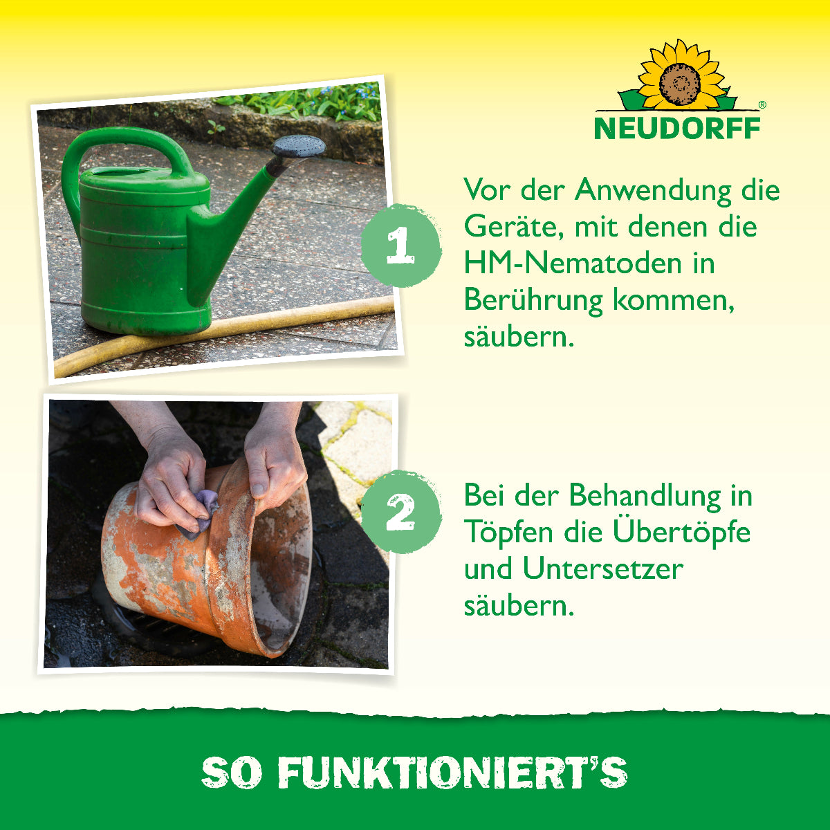 Vor der Anwendung von Nützlingen gegen Dickmaulrüssler von Neudorf Geräte wie Gießkanne und Töpfe stets vorab säubern