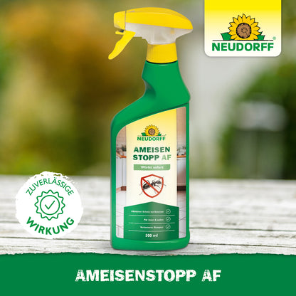 Mit seiner zuverlässigen Wirkung und neuer Rezeptur vertreibt der AmeisenStopp AF von Neudorff Ameisen effektiv
