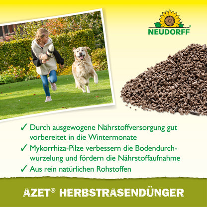 Azet Herbstrasendünger von Neudorff mit Mykorrhizapilzen verbessert die Bodendurchwurzelung und fördert die Nährstoffaufnahme 