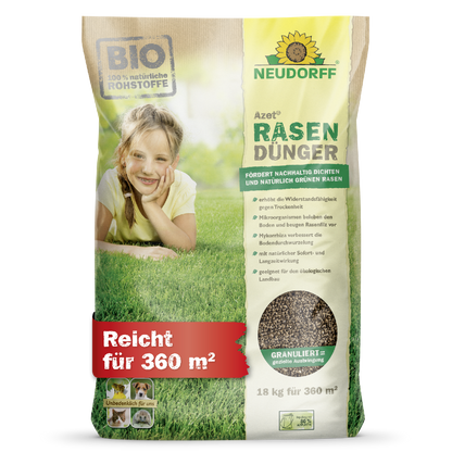 Für einen nachhaltig dichten und natuerlichen Rasen: Azet Rasenduenger