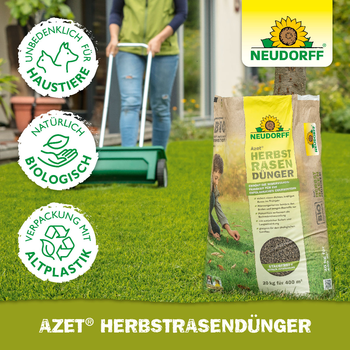 Azet Herbstrasendünger ist unbedenklich für Haustiere und natürlich biologisch